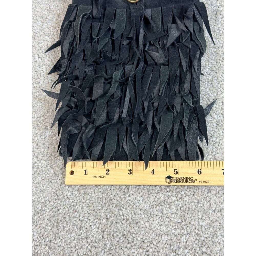 Kathryn Laibson Black Suede Fringed Crossbody Bag Boho Festival Button Closure - Picture 2 of 6